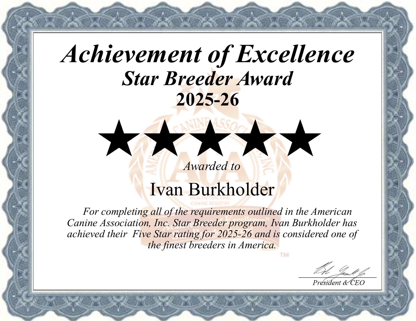 Ivan, Burkholder, dog, breeder, star, certificate, Ivan-Burkholder, Millersburg, OH, Ohio, puppy, dog, kennels, mill, puppymill, usda, 5-star, aca, ica, registered, Pomeranian